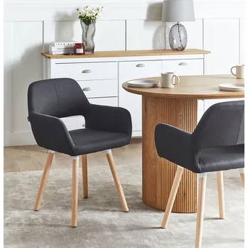 Obývací stěna Sada 2 židlí černých čalouněných dřevěné nohy obývací pokoj jídelna retro přechodný styl Beliani