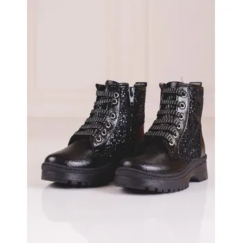 Dívčí kozačky W. Potocki Zajímavé dětské černé kotníkové boty bez podpatku 26