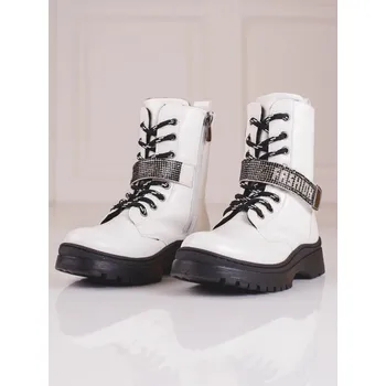 Dívčí kozačky W. Potocki Designové bílé dětské kotníkové boty bez podpatku 32