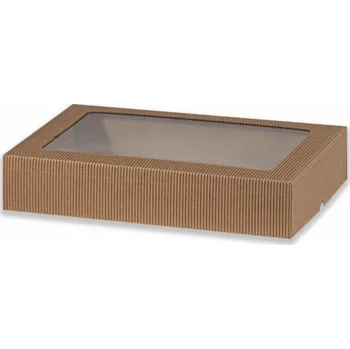 Dárková krabička s průhledem obdélník - hnědá (370x240x110 mm)
