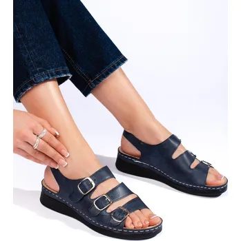 Dámské sandále Moderní dámské sandály tmavě modré na klínku 36