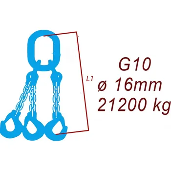Upínací popruh BEST MAXX 21200kg Vázací řetěz G10 třípramenný, oko-hák, 16mm Délka úvazku: 5 M