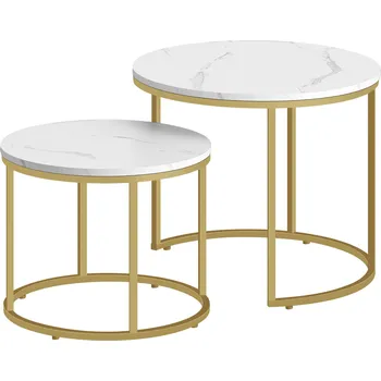 Konferenční stolek Set 2ks kávových stolků - mramor/zlaté nohy