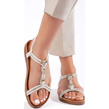 Dámské sandále Zajímavé bílé dámské sandály na plochém podpatku 37