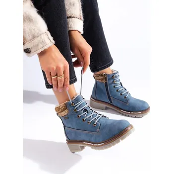 Dámské polobotky Goodin Trendy modré dámské kotníkové boty na plochém podpatku 36