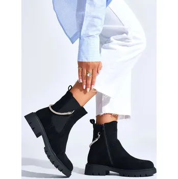 Dámské polobotky Krásné kotníkové boty dámské černé na platformě 38