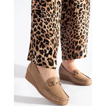 Dámské mokasíny Zajímavé dámské béžové mokasíny na klínku 36