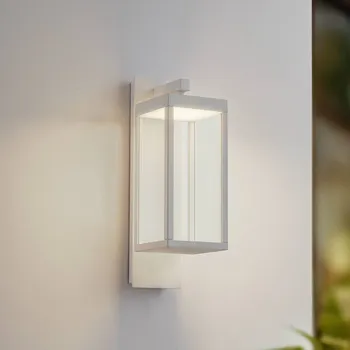 Venkovní osvětlení Venkovní nástěnná lampa Lucande LED Ferdinand, bílá, kov, 38 cm - Nástěnný držák - délka 8,5 cm, šířka 3 cm, výška 36,5 cm; stínidlo - délka 12 cm, šířka 12 cm, výška 26 cm bílý, průhledný LED 10,8 W celkem - Doprava zdarma