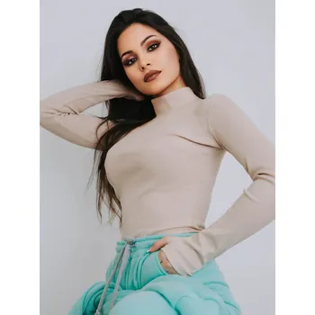 Dámský svetr Dámský rolák KIKA obtažený vroubkovaný tělová barva