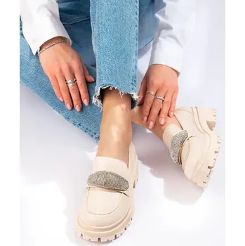 Dámské polobotky Exkluzívní béžové dámské polobotky na plochém podpatku 39