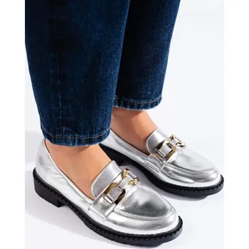 Dámské mokasíny Výborné stříbrné mokasíny dámské na platformě 38