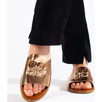 Dámské žabky Exkluzívní dámské zlaté nazouváky bez podpatku 36