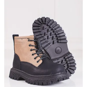 Dívčí kozačky Praktické béžové dětské černé kotníkové boty bez podpatku 29