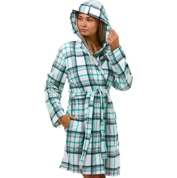 Dámský župan Zeleně, bíle i šedě károvaný dámský teploučký župan s kapucí 1Z1416 zelená xxl
