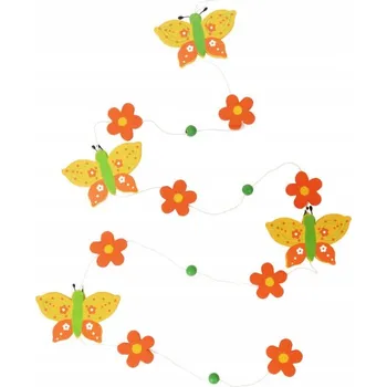 Obraz Jarní girlanda s oranžovými motýlky a květy - závěsná dekorace