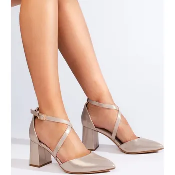 Dámská obuv Sergio Leone Pohodlné zlaté lodičky dámské na širokém podpatku 37