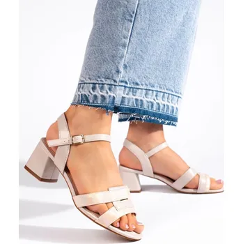 Dámské sandále Sergio Leone Krásné sandály béžové dámské na širokém podpatku 36