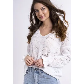 Dámské oblečení Dámský pulovr s pleteným vzorem VEGA bílý