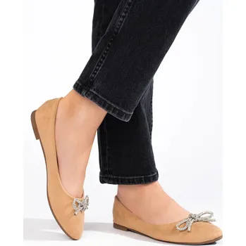 Dámské baleríny Trendy dámské baleríny béžové bez podpatku 39