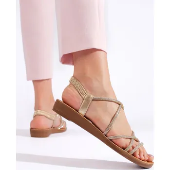 Dámské sandále Stylové sandály zlaté dámské na plochém podpatku 36