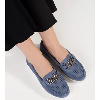 Dámské mokasíny Goodin Výborné dámské mokasíny modré na platformě 37
