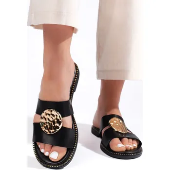 Dámské žabky Exkluzívní dámské černé nazouváky na plochém podpatku 36