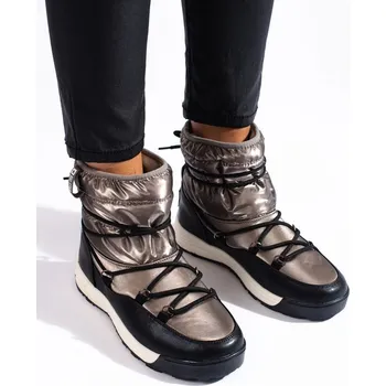 Dámské válenky Big Star Shoes Komfortní sněhule zlaté dámské bez podpatku 38