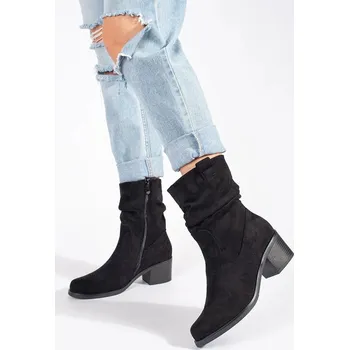 Dámské polobotky Moderní kotníkové boty dámské černé na širokém podpatku 40