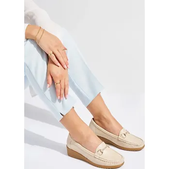 Dámské mokasíny Výborné mokasíny béžové dámské na klínku 37