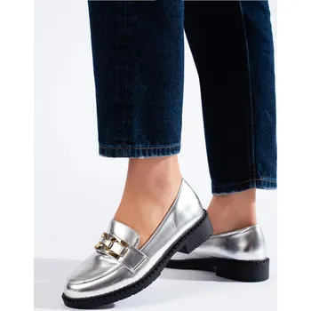 Dámské mokasíny Pěkné dámské mokasíny stříbrné na platformě 37