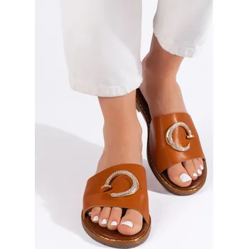 Dámské žabky Designové dámské nazouváky hnědé na plochém podpatku 37