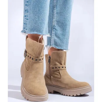 Dámské polobotky Goodin Jedinečné béžové kotníkové boty dámské na plochém podpatku 39