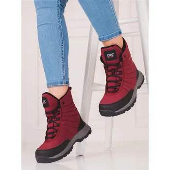 Dámské válenky DK Výborné bordové dámské sněhule bez podpatku 36