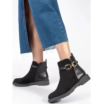 Dámské polobotky Pěkné kotníkové boty dámské černé na širokém podpatku 36