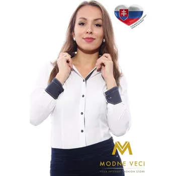 Bílá dámská košile s tečkovaným lemem Slim-Fit VS-DK1610