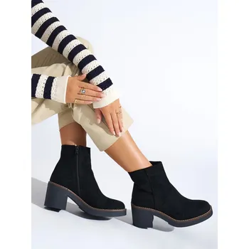 Dámské polobotky Jedinečné černé kotníkové boty dámské na širokém podpatku 36