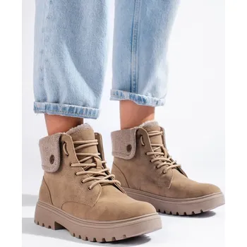 Dámské polobotky Goodin Luxusní béžové kotníkové boty dámské na plochém podpatku 37