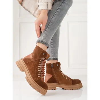 Dámské polobotky Designové béžové dámské kotníkové boty na plochém podpatku 37