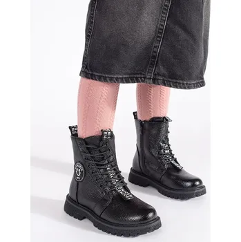 Dívčí kozačky Pohodlné dětské černé kotníkové boty bez podpatku 28