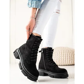 Dámské polobotky Zajímavé kotníkové boty černé dámské na plochém podpatku 38