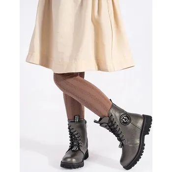 Dívčí kozačky Trendy kotníkové boty šedé dětské bez podpatku 29