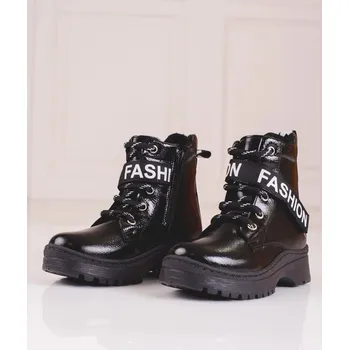 Dívčí kozačky W. Potocki Designové kotníkové boty dětské černé bez podpatku 29