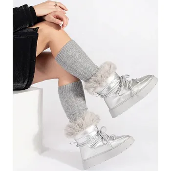 Dámské válenky Exkluzívní stříbrné sněhule dámské na platformě 38