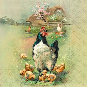 Papírový ubrousek Sköna Ting, Švédsko Sköna Ting - Papírový ubrousek Easter Hen & Chickens 20 ks - 33 x 33 cm Velikost: 33x33