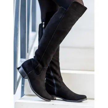 Dámské kozačky Kozačky nad kolena z pravé kůže Ema 040 černé nubuk