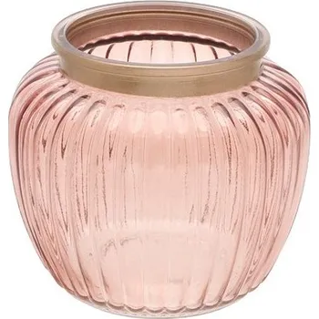 Svícen CHAKS Svícen skleněný žebrovaný růžový 14,5 x 13 cm
