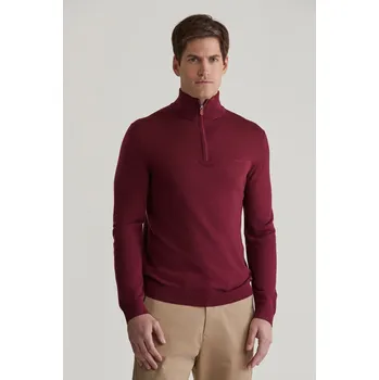 Pánský svetr SVETR GANT EXTRAFINE MERINO WOOL HALF ZIP WINE RED