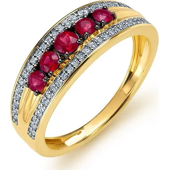 Prsten Rubínový prsten se dvěma liniemi briliantů KU1930 + dárkové balení LUXUS zdarma
