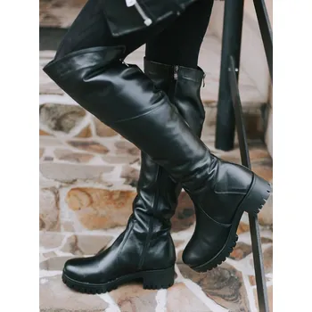 Dámské kozačky VERSABE Kožené kozačky nad kolena s platformou BARSA černé