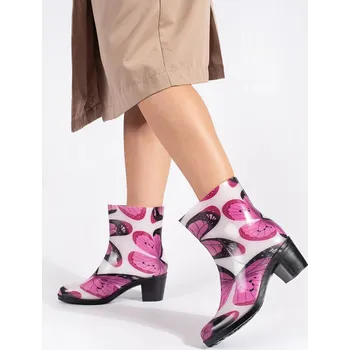 Dámské holínky Originální bílá a růžové dámské holínky na širokém podpatku 37